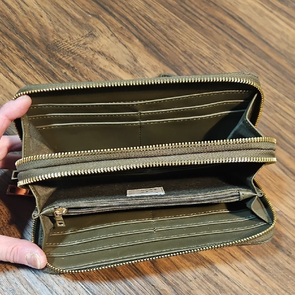 A New Day Green/Gray Doublwe Zip Wristlet Wallet